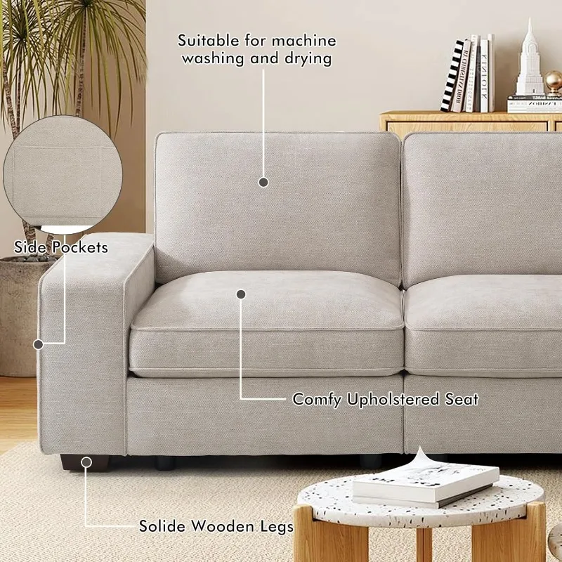 73" Modular Sofa Couch with Seat Storage, Modern 2-Seater Chenille Fabric Loveseat Sofa for Living Room, Office, Apartment image 3
