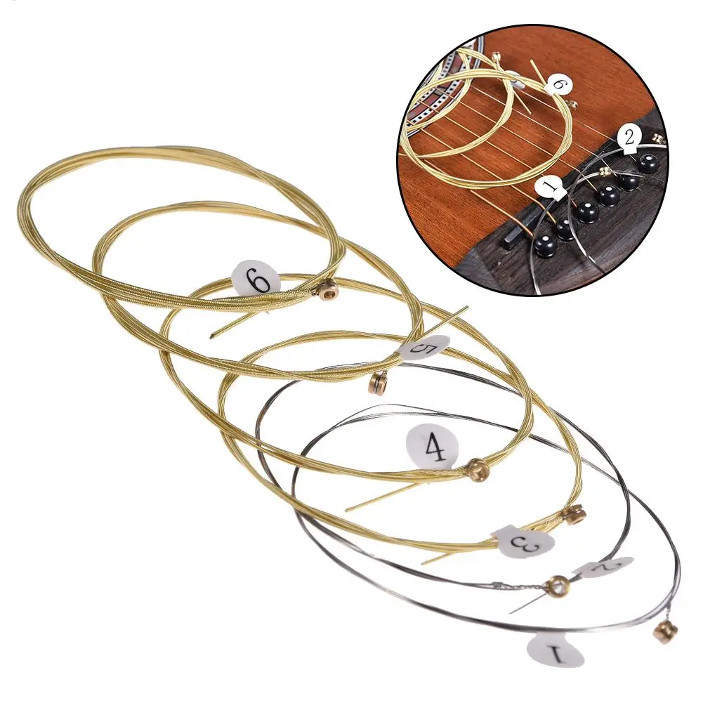 6pcs Replacement Acoustic Guitar String Brass Hexagonal Steel Core Strings For Musical Instruments Guitars Strings Guitar Parts