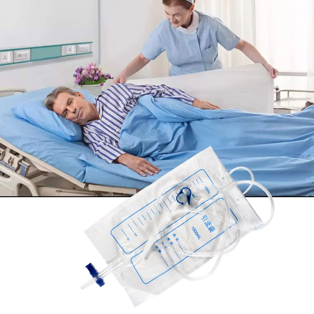 1 Piece External Disposable Urine Bag PVC Storage Urinary Drainage Sack Pee Collection Bags With Cross Valve Catheter