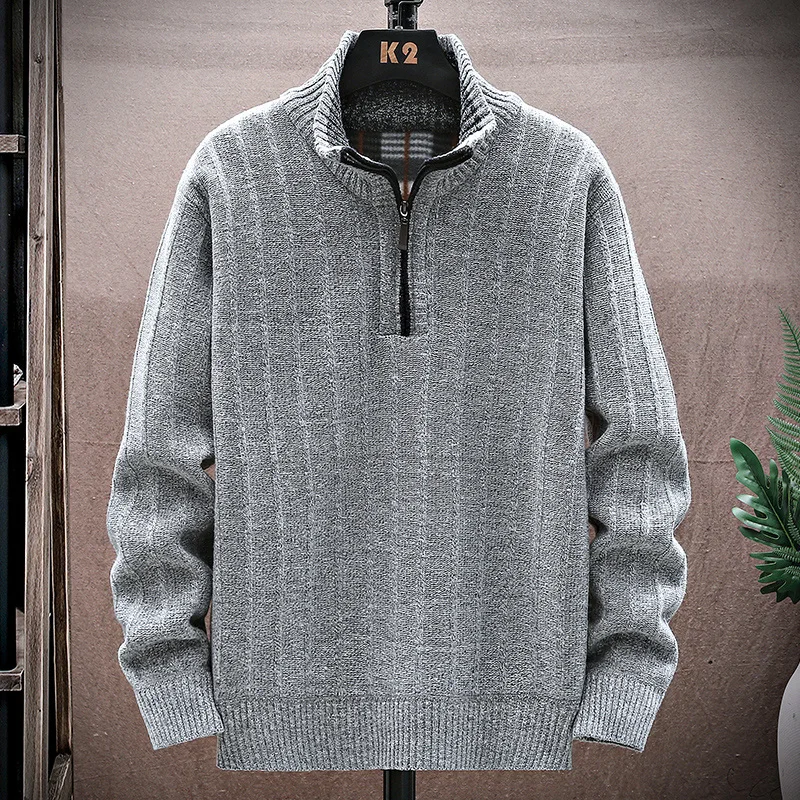 Men Pullover Knitted Turtleneck Sweater 2024 Winter New Fleece Warm Thick Solid Casual Half High Collar Pullover Mens Clothing