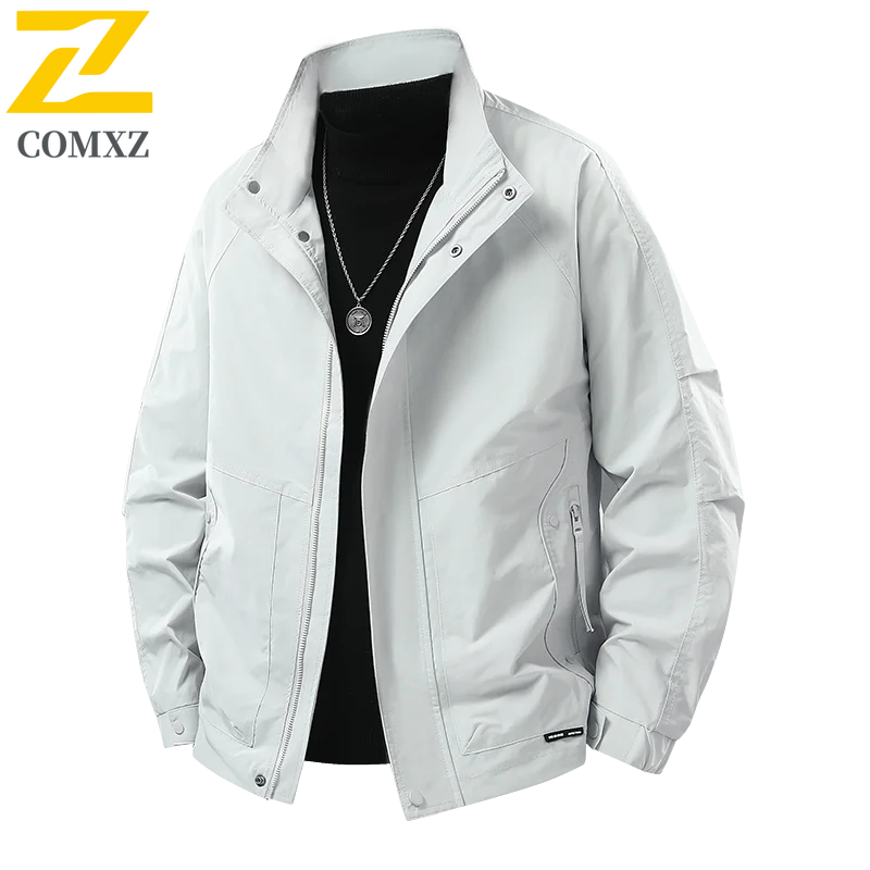 

COMXZ Высококачественная мужская куртка 2025 года, новая спортивная куртка на открытом воздухе, свободная дышащая куртка с воротником, повседневная универсальная летная куртка на молнии