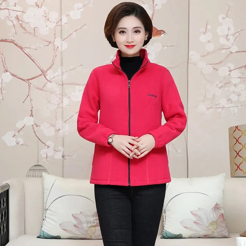 

Middle Aged Mother Fashion Patchwork Jacket Ladies Long Sleeves Stand Collar Coat Autumn Winter Female Large Size 5XL Outwear