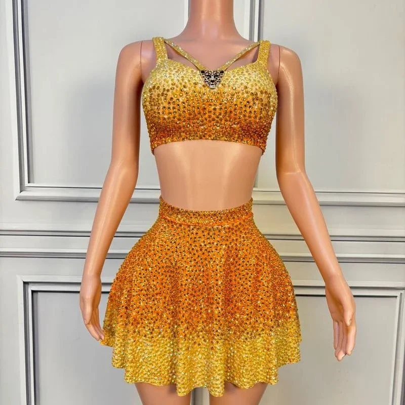 ملهى ليلي Dj Bar أنثى المغني نموذج كامل الماس القمم تنورة قصيرة مساء فستان أداء المرحلة دعوى فستان الحفلات