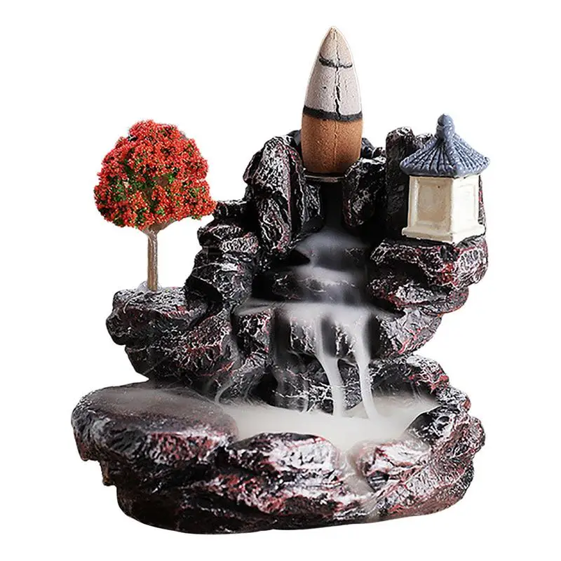 Ceramic Backflow Incense Holder Handcrafted Resin Censer Stand Waterfall Incense Burner for Home Office Yoga Ornament Decoration