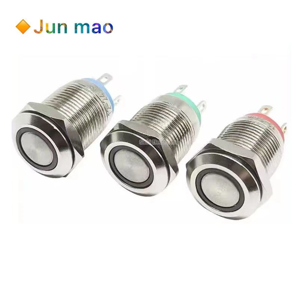 

1 шт. металлический кнопочный переключатель 12 мм 6 В 12 В 24 В с самовозвратом и подсветкой из нержавеющей стали водонепроницаемый красный/зеленый/синий