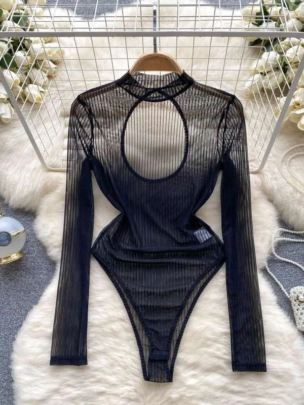 

Сексуальное прозрачное кружевное платье с длинными рукавами, цельное, с вырезами, с завышенной талией, прямого кроя, для повседневной носки, больших размеров