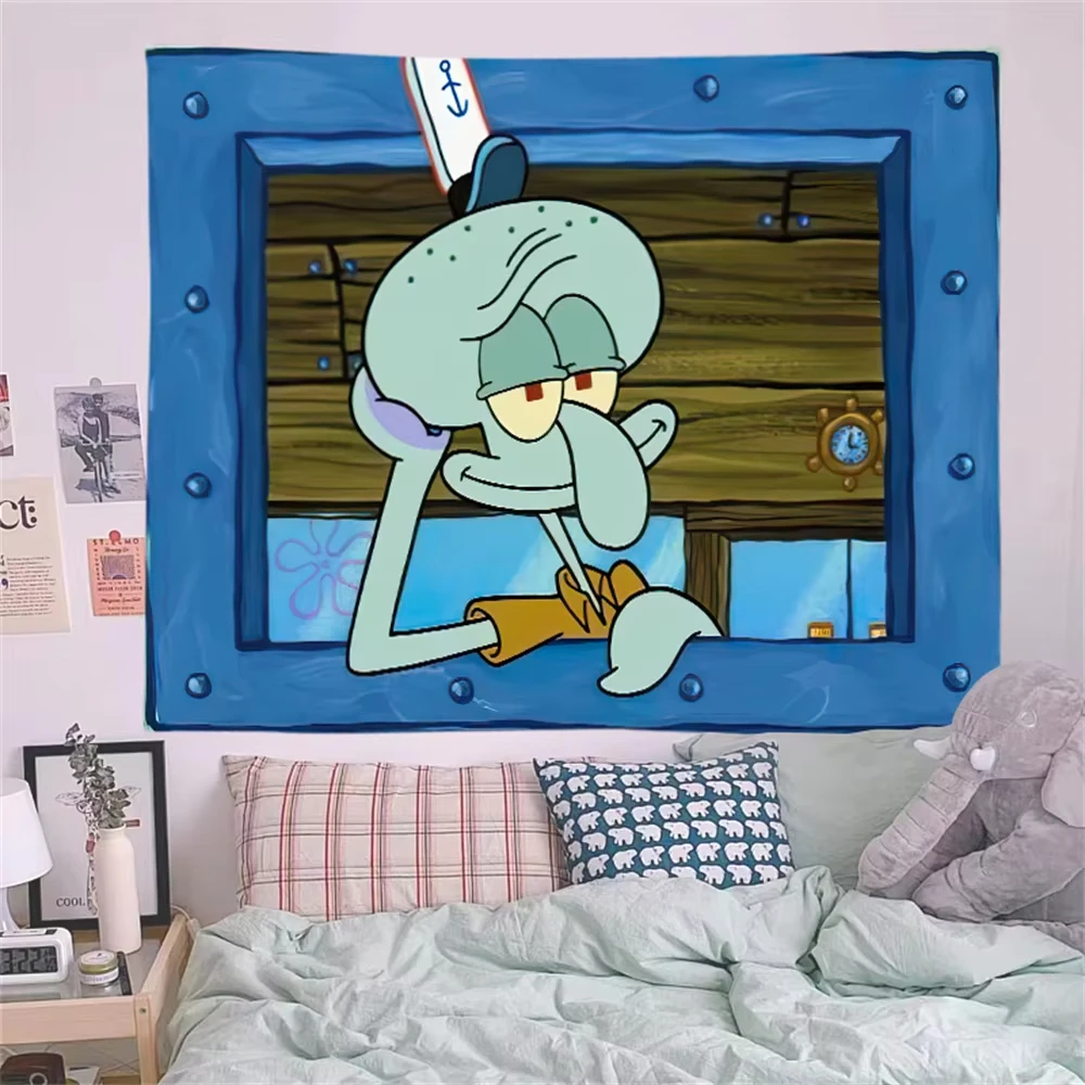 1 Stück SpongeBob Squidward Cartoon Dekoration Hintergrund Schlafzimmer Raumdekoration Festival Party Leinwand Wandkunst – Detail 2