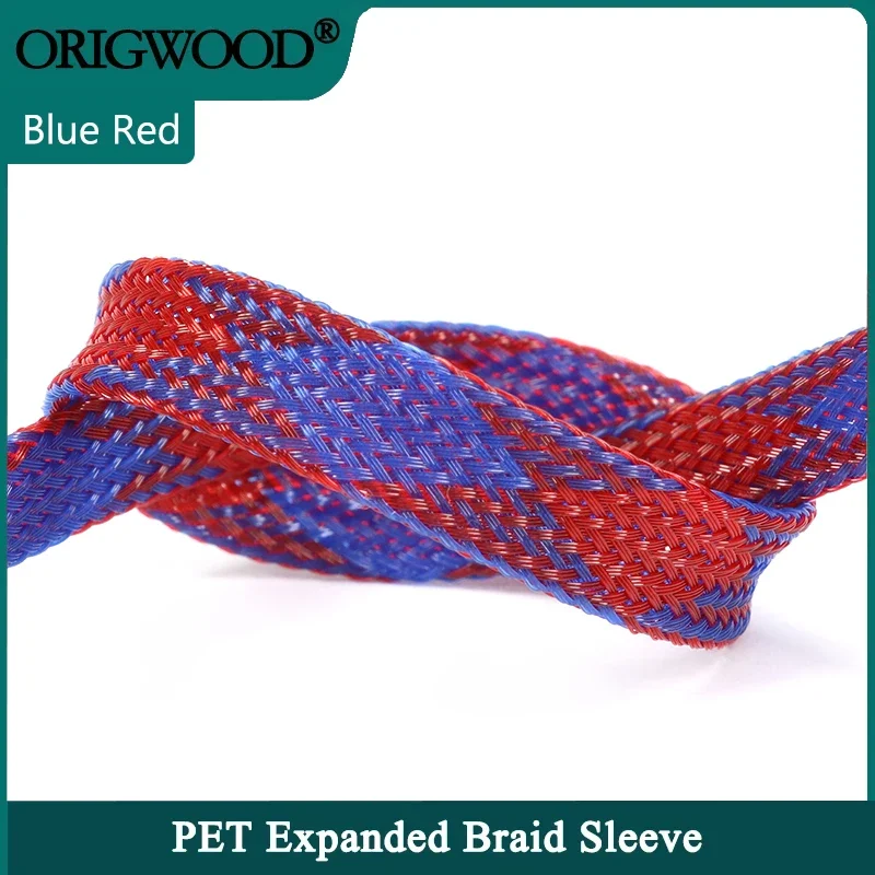 

1~50m Blue Red PET Braid Sleeve 2/4/6/8/10/12/14/16/20mm High Density Sleeving Snake Skin Cable Wrap Sheath For Electric Cables