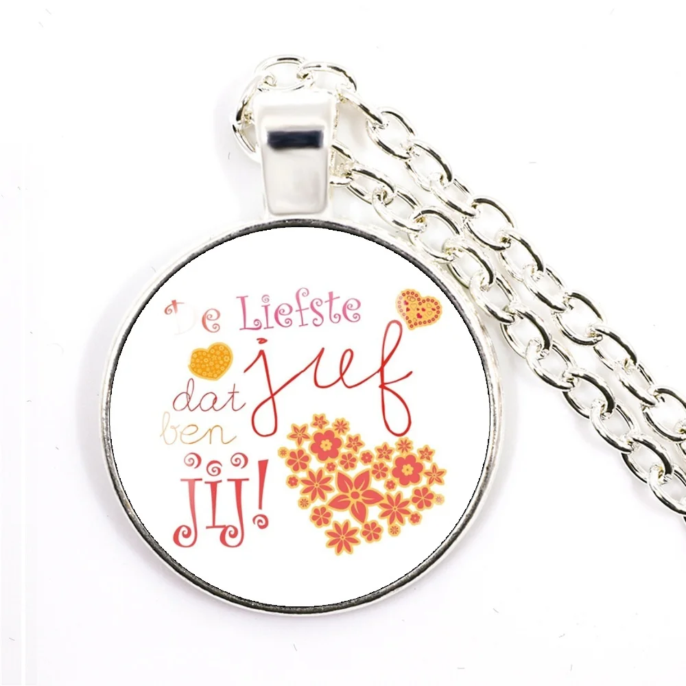 Collar con Colgante de Cristal Cabujón VOOR DE Liefste Juf - Regalo de Agradecimiento para Maestras, Joyería para Profesores