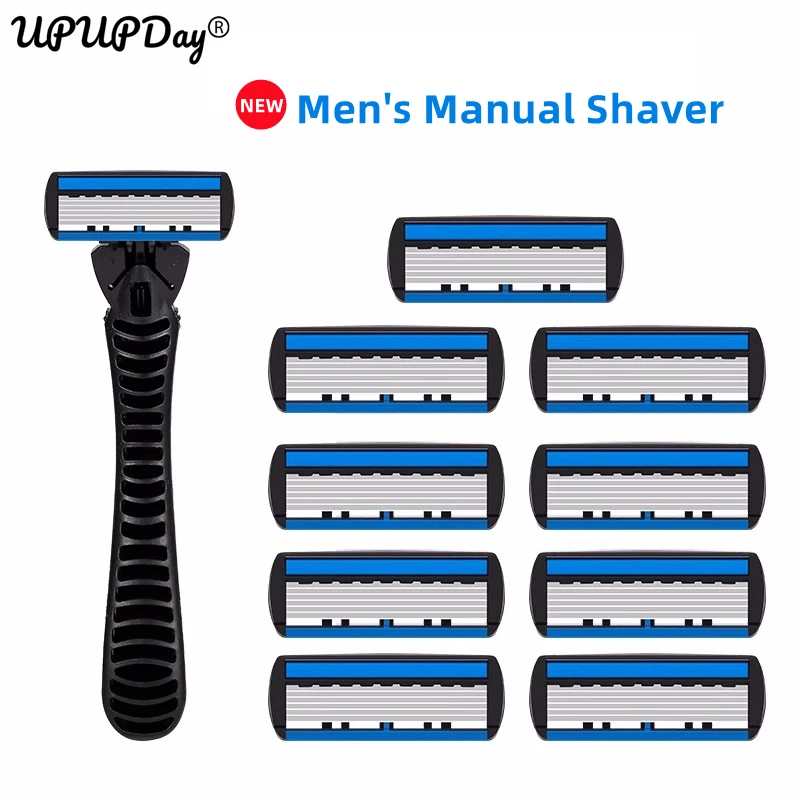 Men\'s Manual Razor Holder Blade Handle Shaver for Men Shaving Kit 6 Layer Blades Face Hair Remove Beard Compatible with General