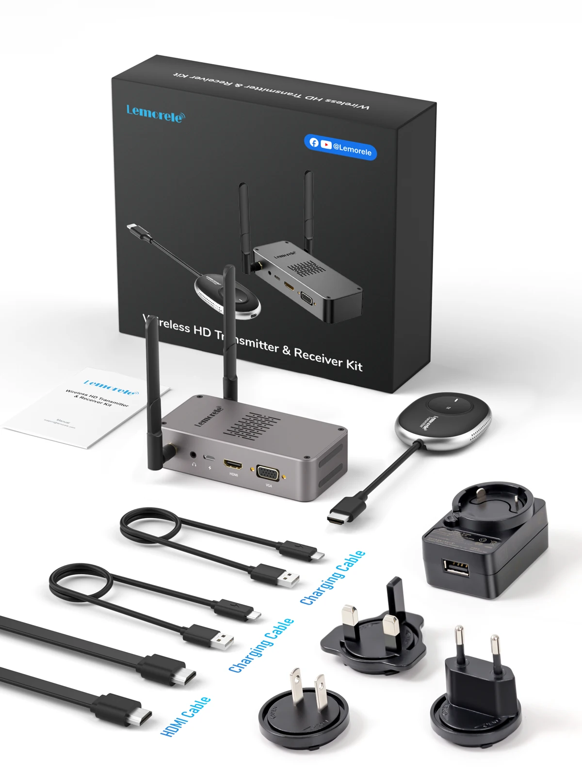 Lemorele 무선 HDMI 호환 비디오 송신기 및 리시버 확장기 디스플레이 어댑터 동글, TV 모니터 프로젝터 스위치 P용