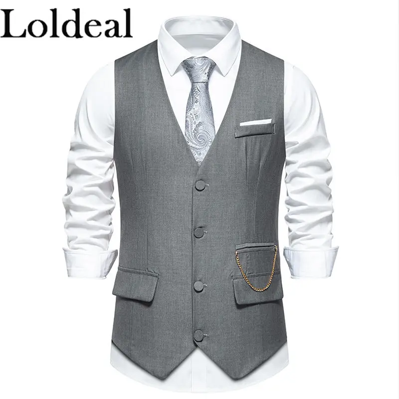 

Loldeal Men's Casual Business Suit Vest Slim Fit Formal Dress Waistcoat Vest