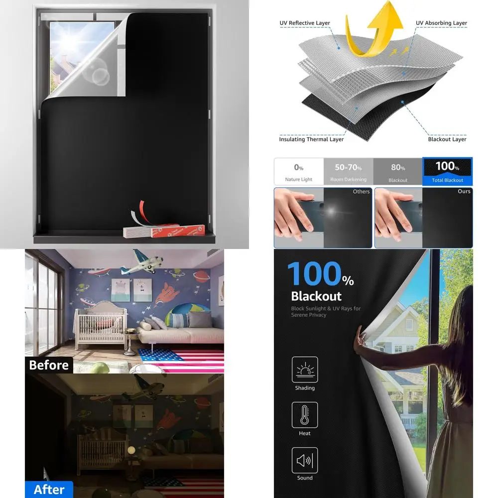 

Portable 75x60 Blackout Curtains for Bedroom and Nursery, No Drill Install, 100% Light Blockage, Thermal Insulation, 1 Panel (Bl