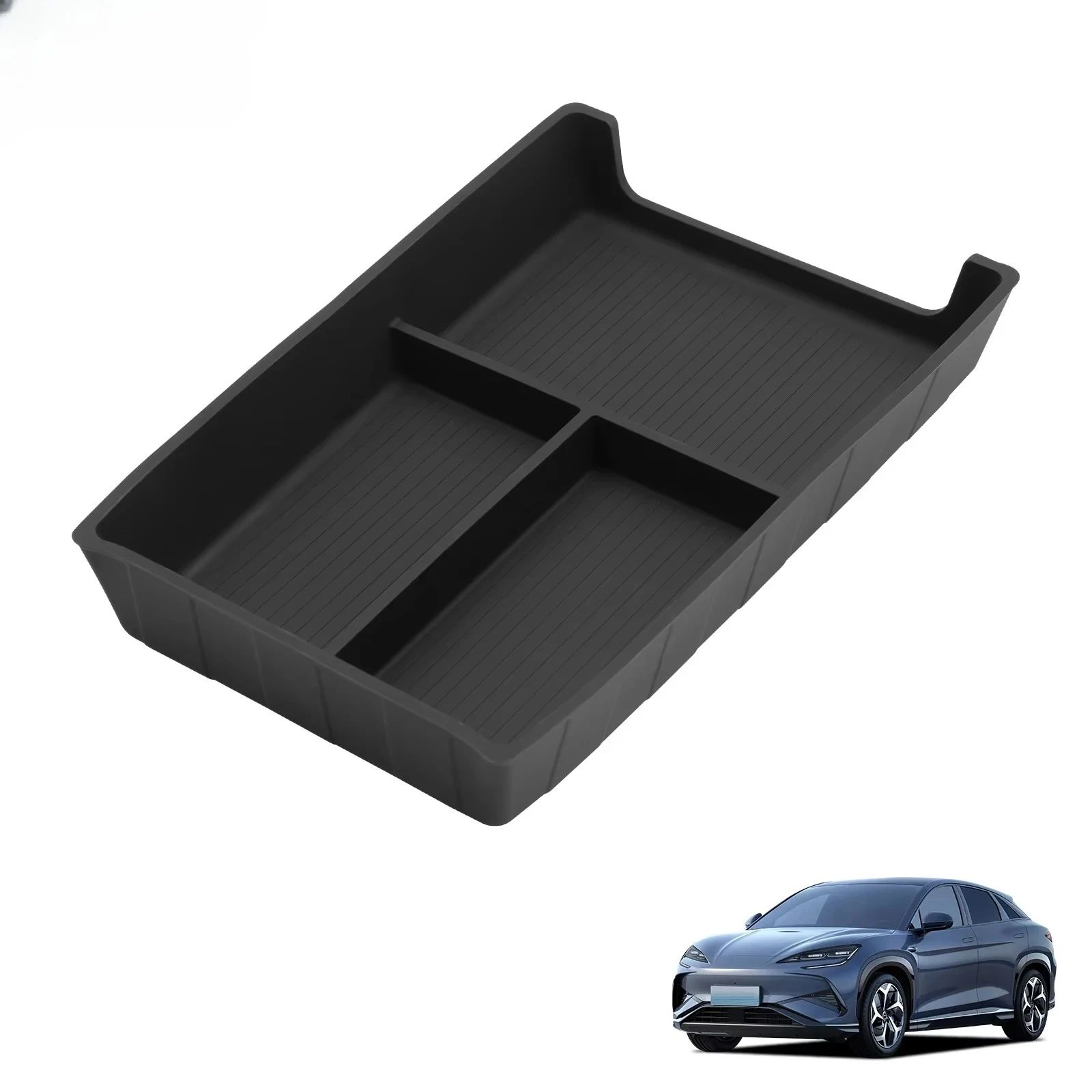 Center Console Storage Box for BYD Sealion 7 EV 2024-2025 Silicone/TPE Under-Console Organizer Tray Anti-Slip Drop-in Car