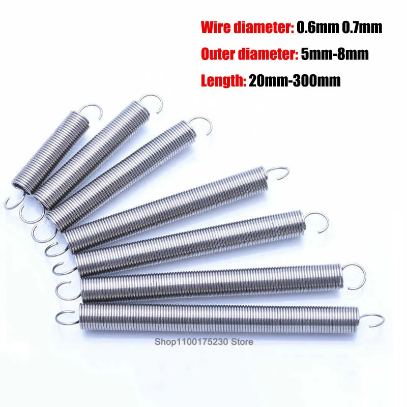 

Wire Diameter 0.6mm 0.7mm 304 Stainless Steel Open Hook Tension Spring Hook Spring Extension Spring Draught Spring