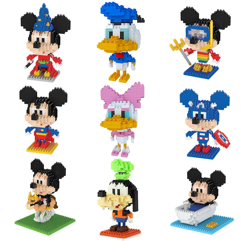 Disney Micro Building Blocks Mickey Minnie Mouse Cosplay SuperHero DIY Puzzle 3D Model Donald Duck Daisy Mini Brick Figures Toy