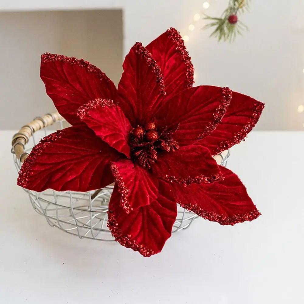 Fashion Long-lasting Glitter Christmas Flower Shiny Realistic Artificial Xmas Flowers DIY Simulation Handmade Flowers Wedding