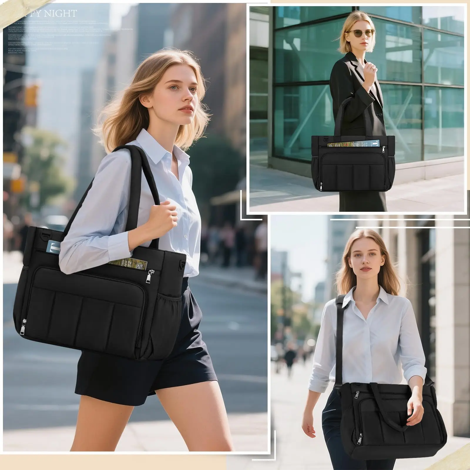 

Lightweight nylon waterproof handbag for women, large capacity 15.6-inch computer storage crossbody tote bag single-shoulder bag