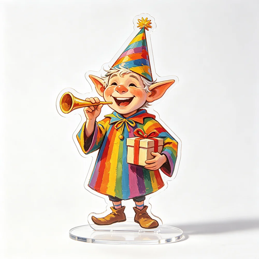 1PC Happy Party Elf Acrylic Stand-up Brand Blowing Horn Elf Desktop Decoration