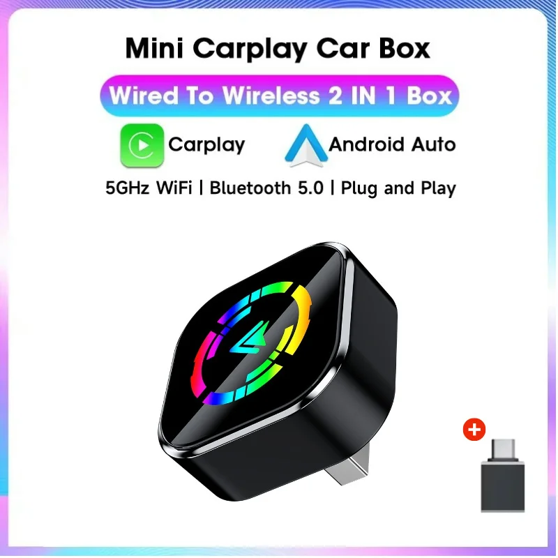 Wireless Carplay Android Auto Adapter 2 in1 Mini Car AI Box AI Smart Box For Audi Toyota Mazda Nissan Kia Ford Opel Skoda