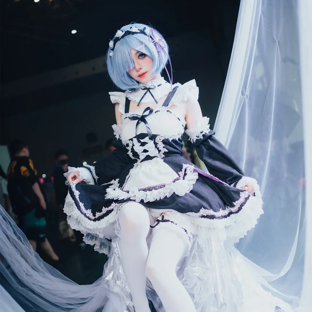 New Anime Maid Rem Cosplay Costume Re:Zero INFINITY Cosplay Dress White And Black Girl Women Custom Made Party Game Set