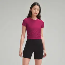 YOGA Seamless Short Sleeve Shirts for Women Breathable Running Workout Tops Athletic Gym Yoga Basic T-Shirts