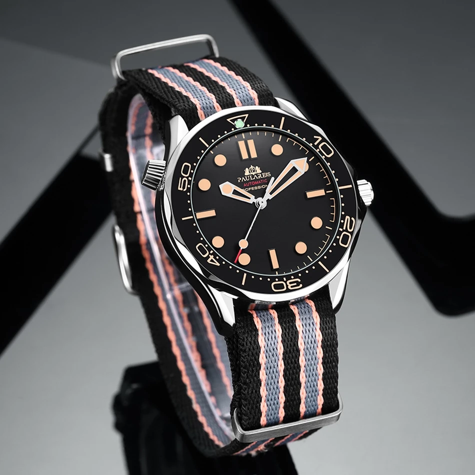 Automatic Mens Watch Mechanical Self Wind Movement Net Stainless Steel Nylon Strap Luxury Fashion Watches