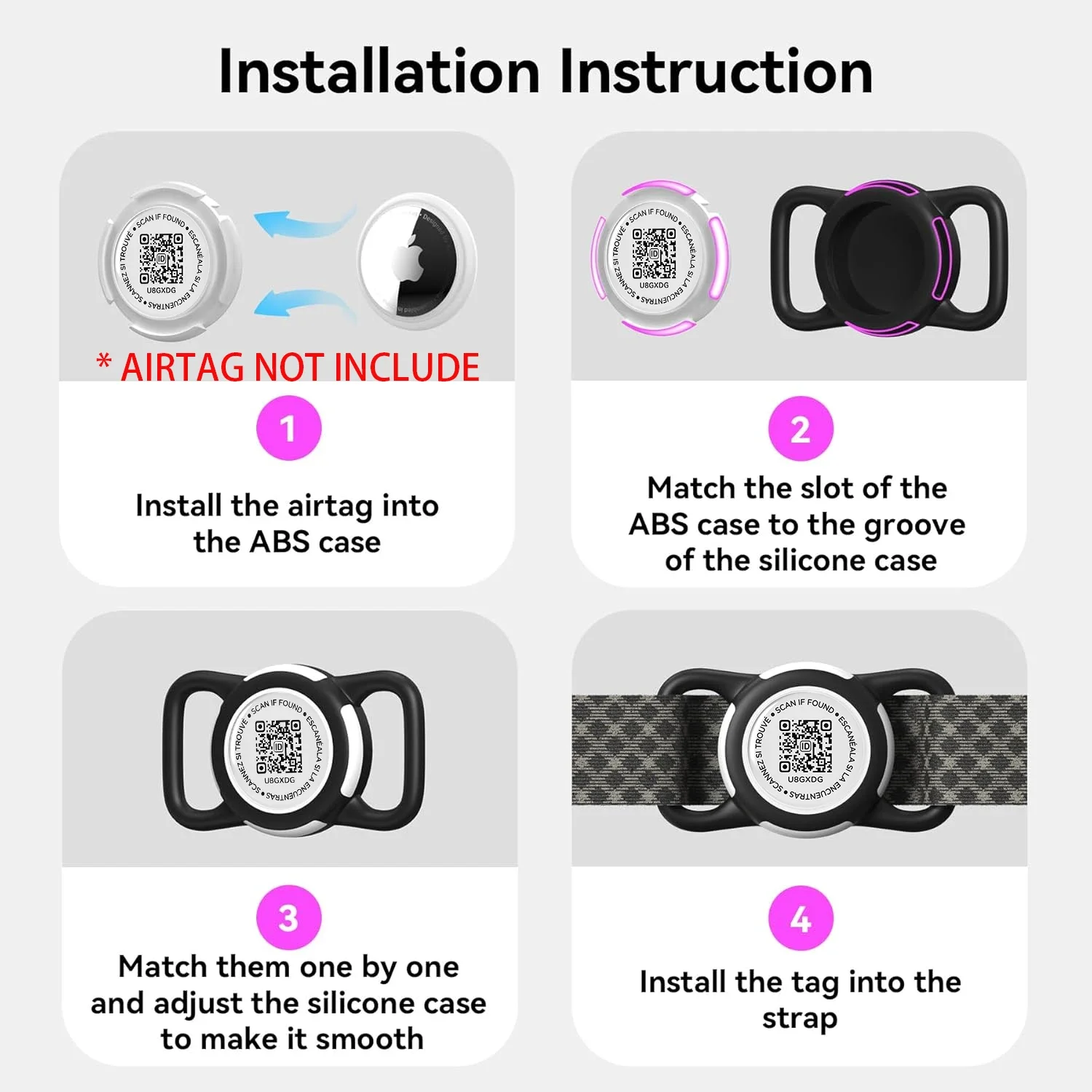 Waterproof Airtag Holder for Dog Collar with QR code Tag, Soft Protective Lightweight Airtag Case for Dog & Cat Collars harness view 5