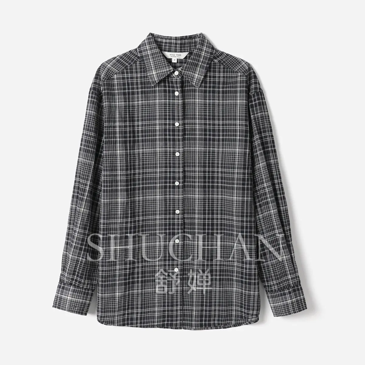 

Shucha Shirt Women Classic Versatile Lapel Retro Plaid Cotton Long Sleeve Shirt Spring Girl