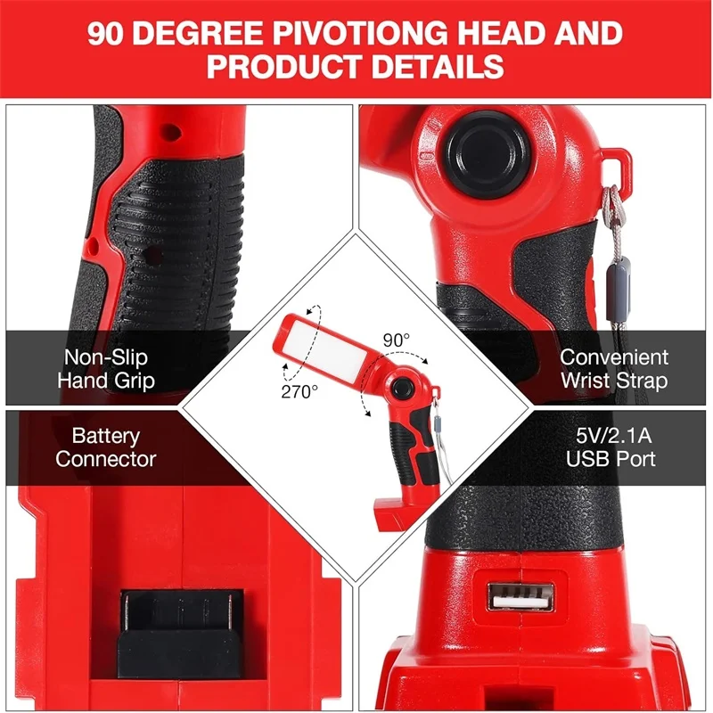 

Светодиодный рабочий фонарь для Milwaukee, литий-ионный аккумулятор 18 В, фонарик 12 Вт, беспроводная лампа, электрический фонарик, уличный прожектор с USB-портом