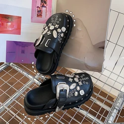 Women's Slippers Summer New Thick Bottom Baotou Metal Decorative Buckle Sandals Casual Lightweight Comfortable Non-slip Slippers