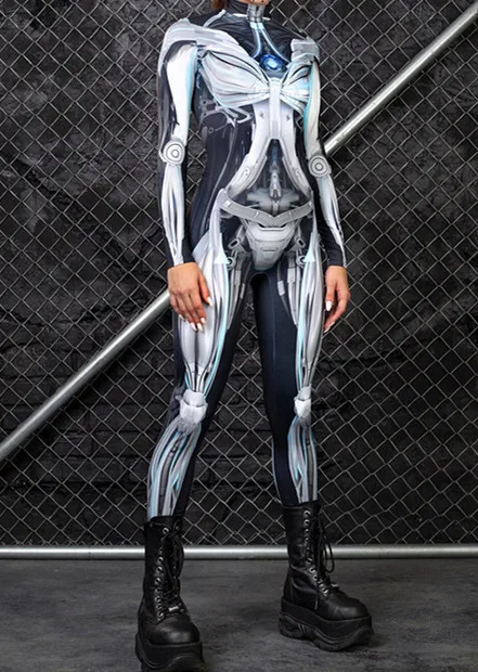 Damenkleidung Maskerade 3D-Gedrucktes Halloween-Karneval-Horror-Skelett-Cosplay-Kostüm Enger Jumpsuit Zentai-Bodysuit – Detail 12