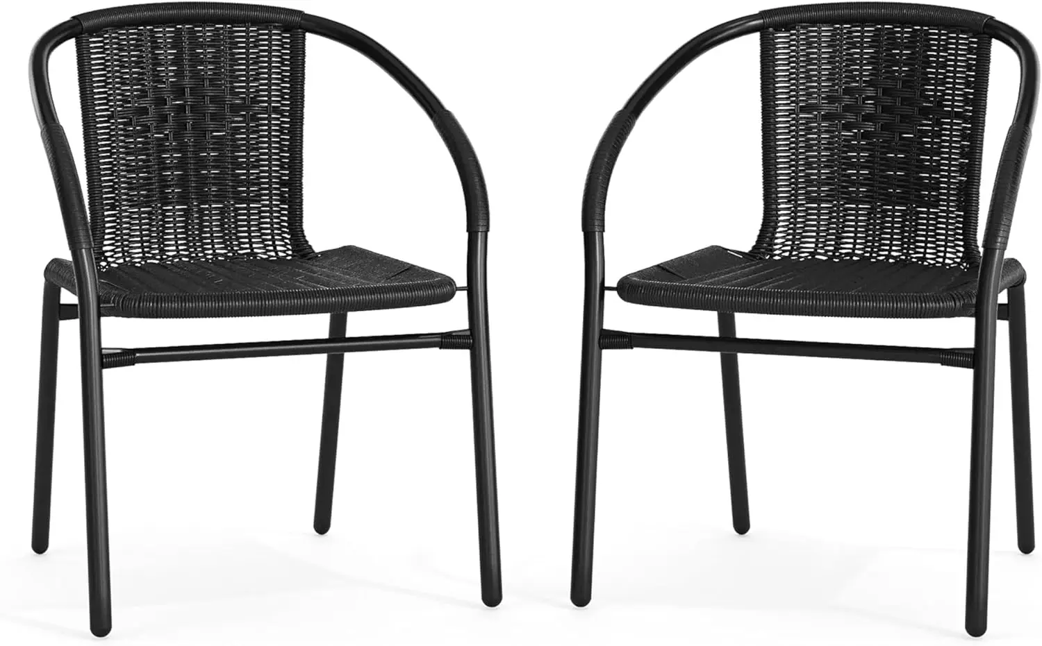 

Comfort corner 2 Pack Black Rattan Indoor-Outdoor Restaurant Stack Chair with Curved Back