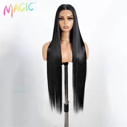 Magic Straight Synthetic Lace Front Wig For Women 38 Inch Long Ombre Brown Red Blonde Hightlight Lace Frontal Wigs Cosplay Wig