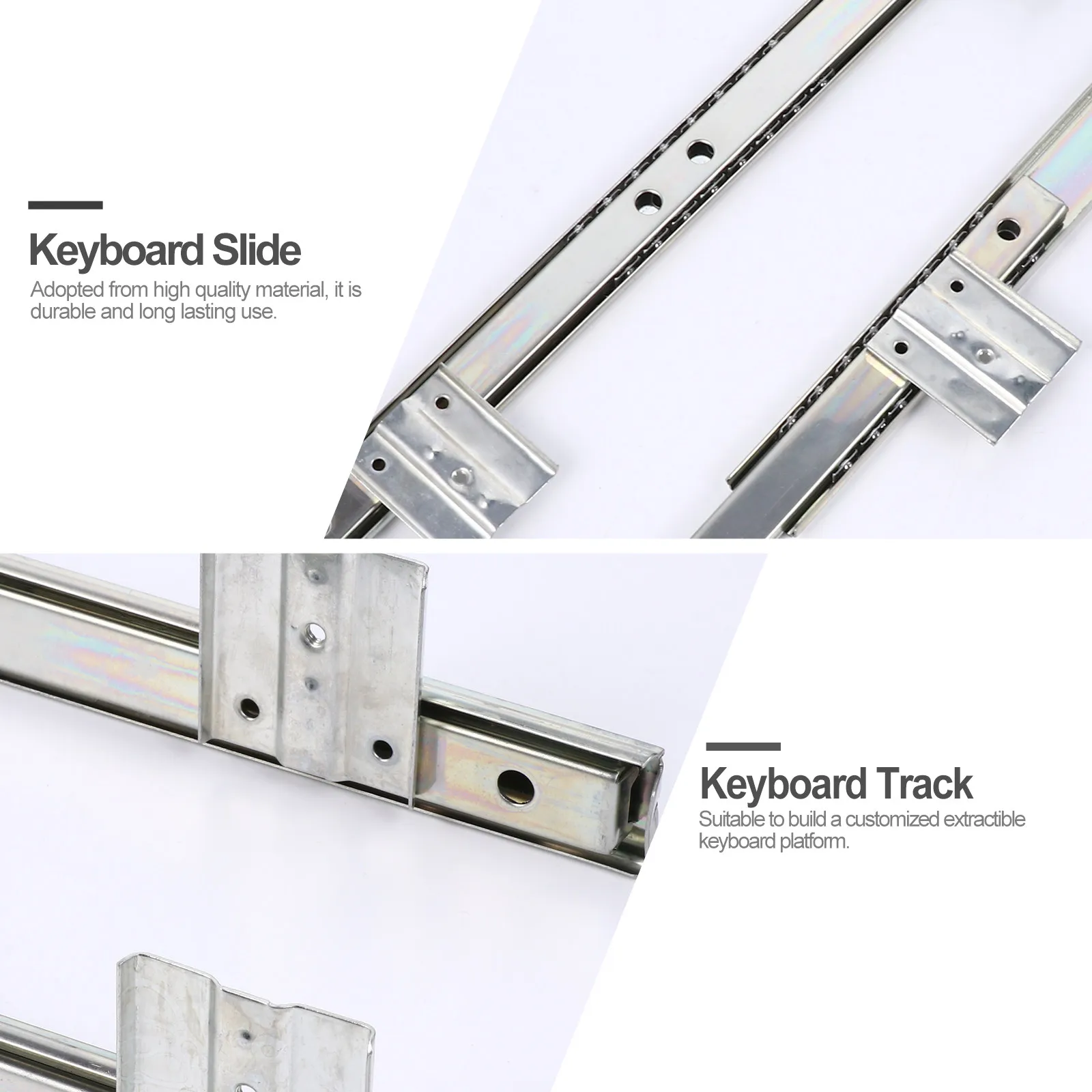 1Pair Keyboard Tray Slide Rail Bearing Smooth Soft-Close Desk Drawer Track Steel Ball Bearing Keyboard Slide for Custom