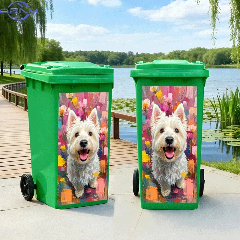 [2D Flat Printing]1pc Trash Can Sticker[Title Translated, Do Not Change] Cute Dog Smiling Among Flowers Theme Design Wall Stic
