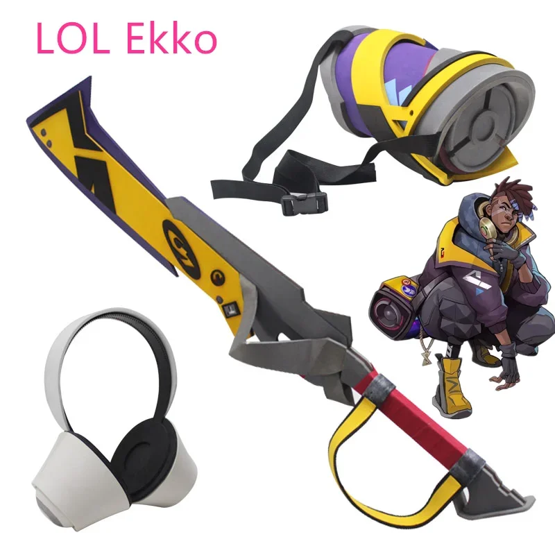 

Game LOL Ekko Weapons True Damage Band Sword Backpack Headwear Cosplay Props for Game Party Costume Prop Headphones Accessories