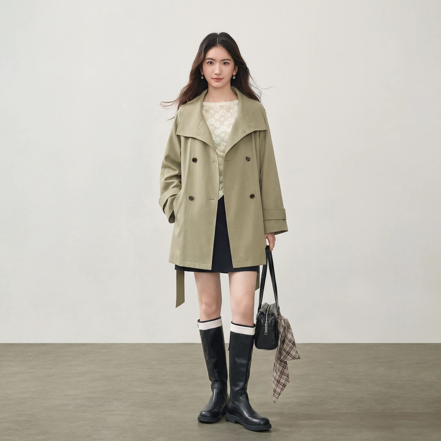 SENTUBILA Wool Blend Trench Coat Women 2026 Autumn Lyocell Midi Detachable‑Belt Jacket Elegant Straight Outerwear Q63FB7887