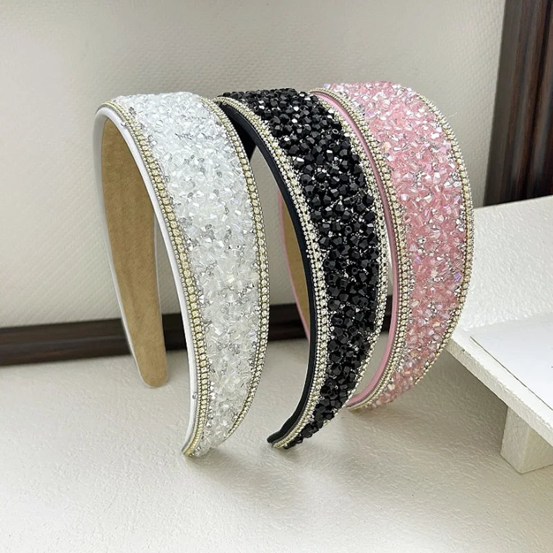 Full Crystal Diamond Headband Super Sparkling Pearl Hairbands Wide Hair Hoop Headpiece Women Hair Decor Accessories