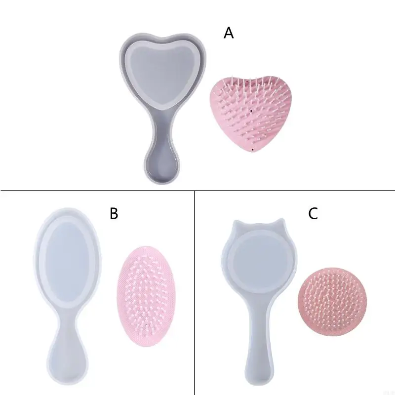R9JE Detangling Brush Silicone Mold Epoxy Resin Casting Mold Hair Dressing Comb Mould