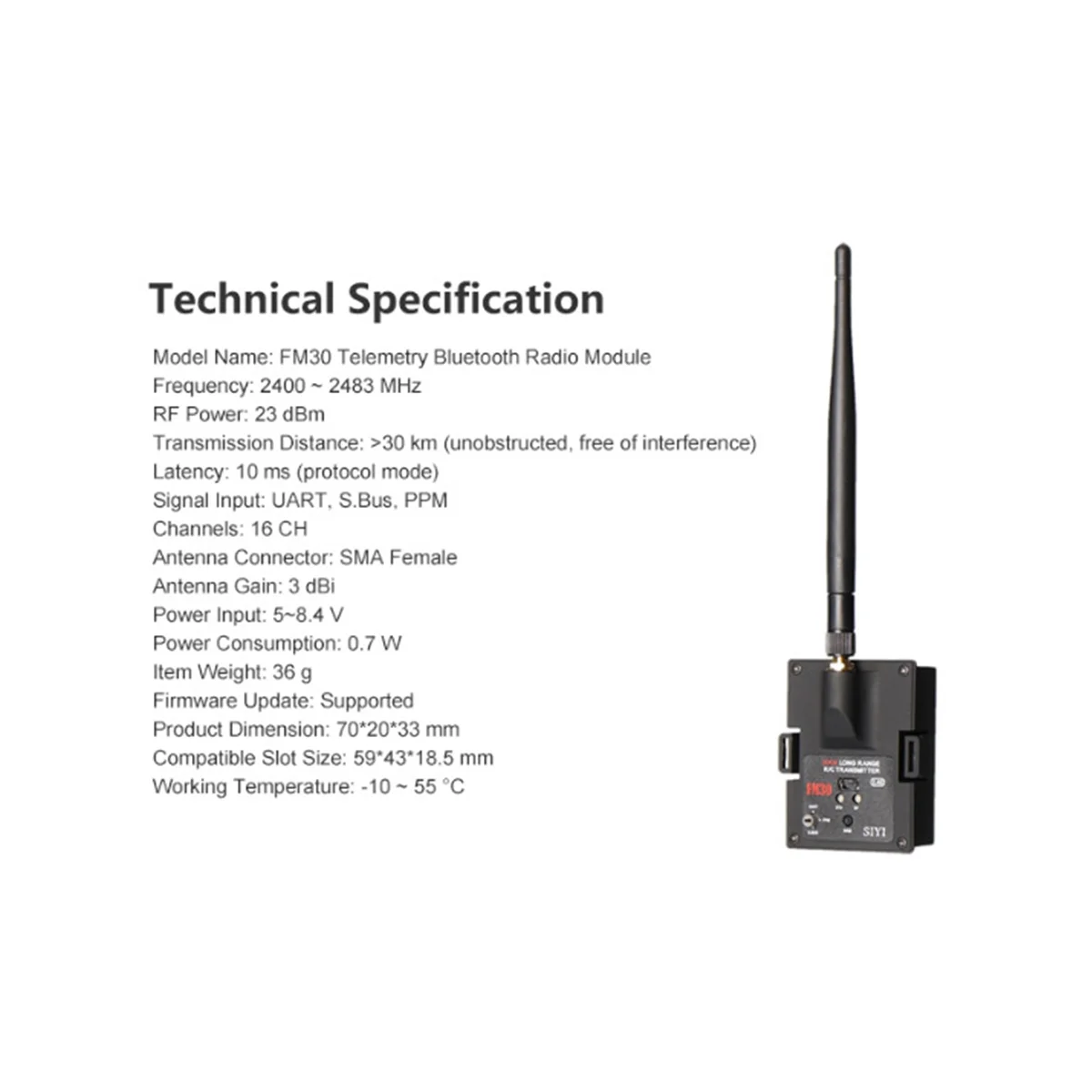 Imagem -02 - Módulo de Rádio com Receptor Telemetria de Dados Opentx Racing Drones 2.4g 30km Long Range Fm30 a Siyi-fm30