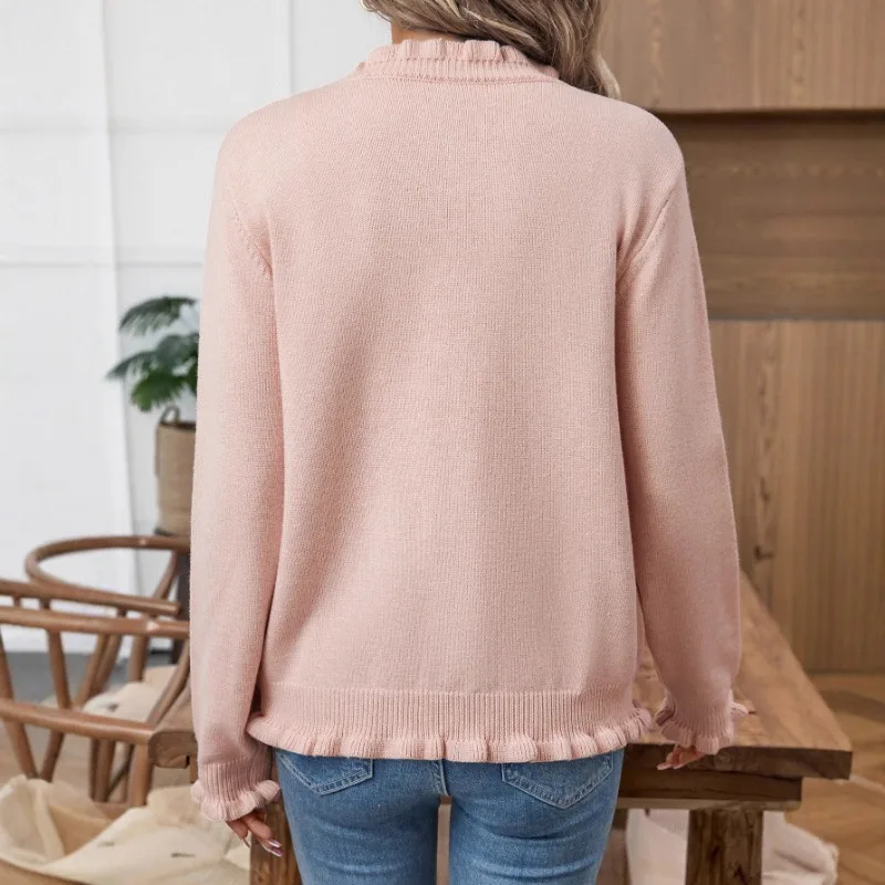 Autumn and Winter Women's Knitted Cardigan Coat Fashionable and Elegant Fungus Buttoned Sweater Top
