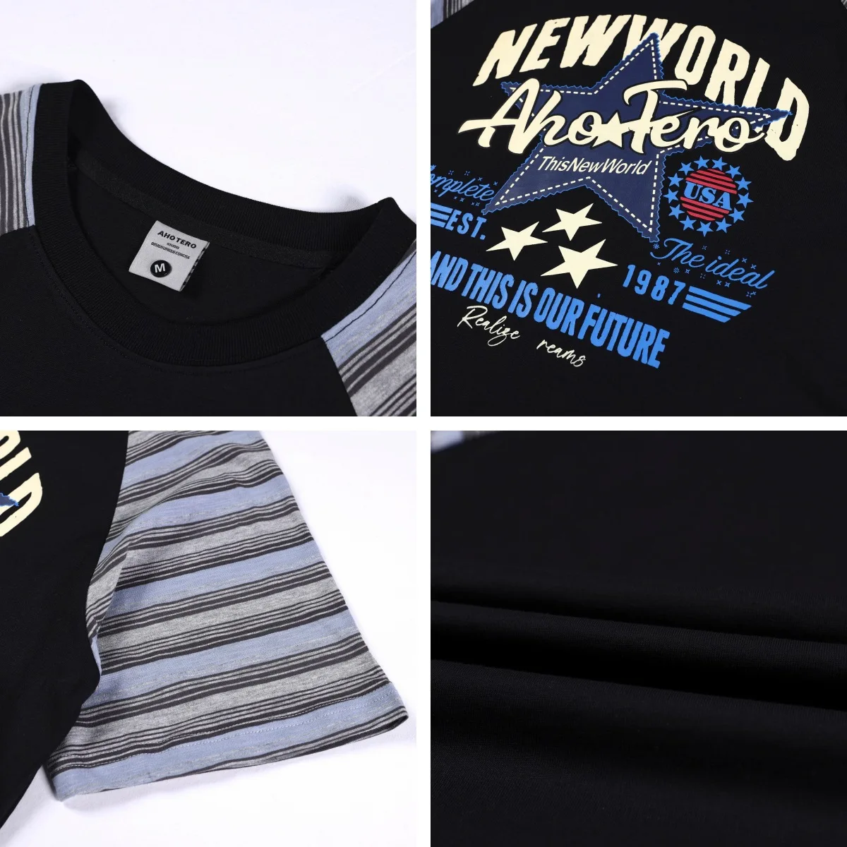 Summer Patchwork Color Blocking Tshirts Streetwear Casual Loose Print Fake Two-piece Round Neck Short Sleeve T-shirt Men Women