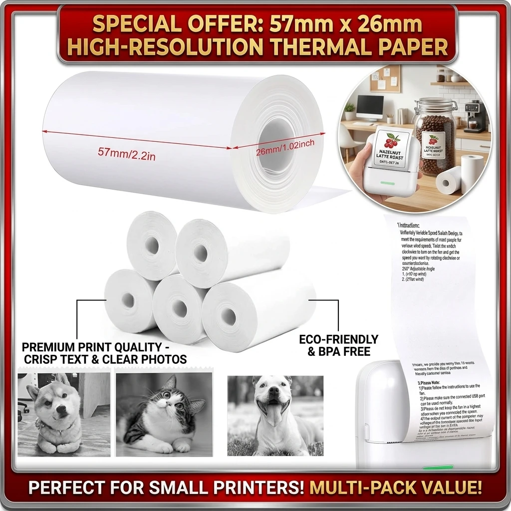 5/10Rolls 57x25 MM Thermal Paper White Kids Camera Printing Paper Replacement Instant Print Waterproof Printing Receipt Papers