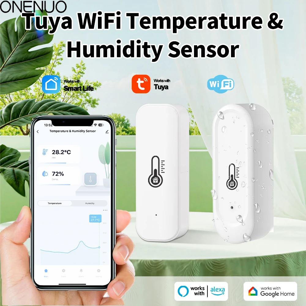 Tuya WiFi Outdoor Waterproof  IP65 or Indoor Temperature Humidity Sensor Home Thermometer Compatible For Alexa Google Home Voice