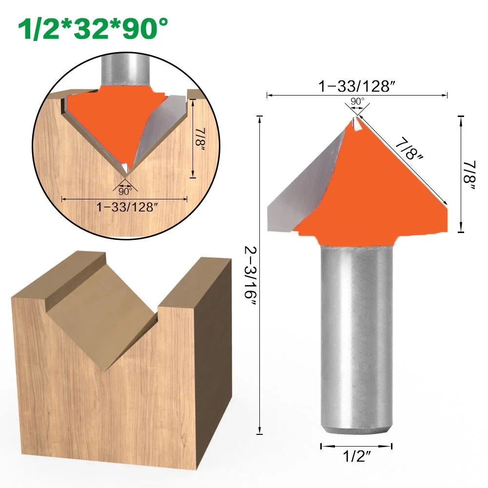1 قطعة 12 مللي متر 1/2 ''عرقوب الخامس الأخدود CNC النقش قاطعة المطحنة 90-120 درجة النجارة نحت سكين كربيد التنغستن أداة القطع