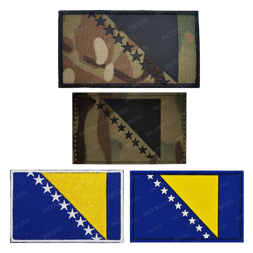 Bosnia and Herzegovina Flags Infrared IR Reflective Patch PVC Rubber Embroidered Patches Appliqued Badges For Clothing Backpack