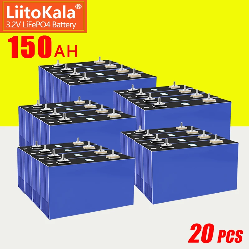 

20PCS LiitoKala 3.2V 150AH Lifepo4 Rechargeable Battery Solar Cell 8S 24V Pack With Free Busbars For EV RV Boats