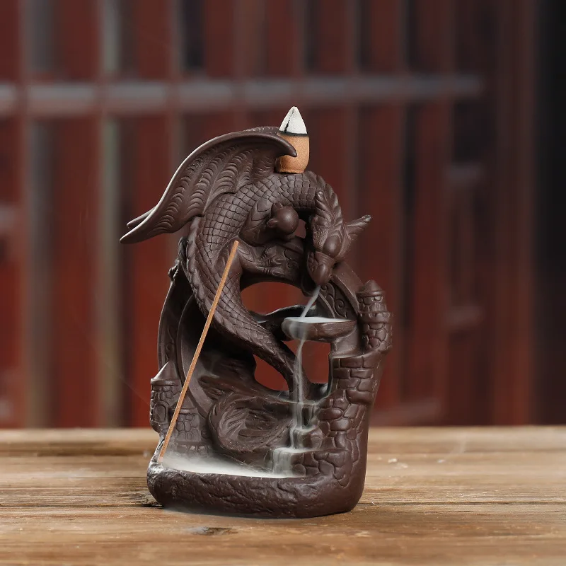 Ceramic Backflow Creative Flying Dragon Nordic Pterosaur Sandalwood Flowing Water Incense Burner Ornament