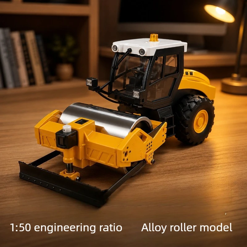 1/50 RC Screw-driven Carbide Road Roller Rechargeable Simulated Asphalt Paving Vehicle Sound and Light Desktop Toy Model